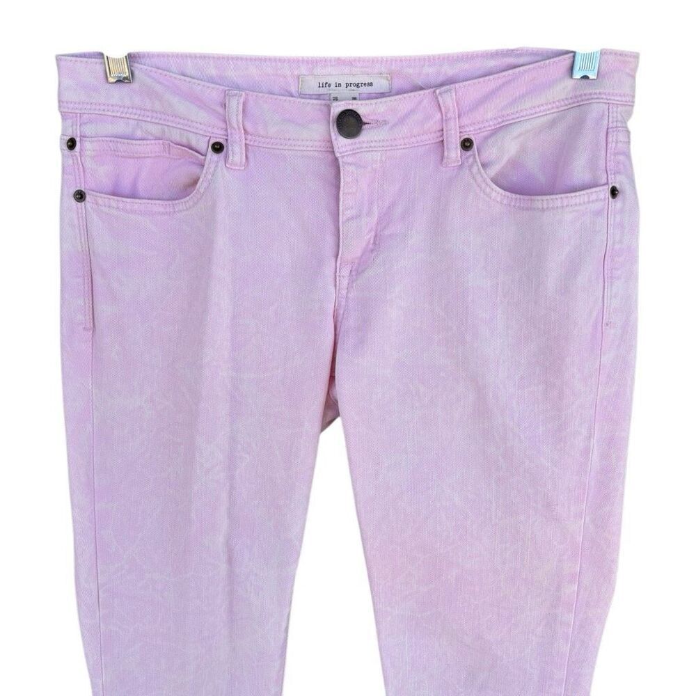 Life In Progress Pink Acid Denim Skinny Jeans Women’s Size 28 Zip Ankle Boot - Picture 3 of 8